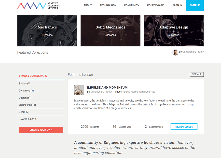 Adaptive Mechanics network screenshot