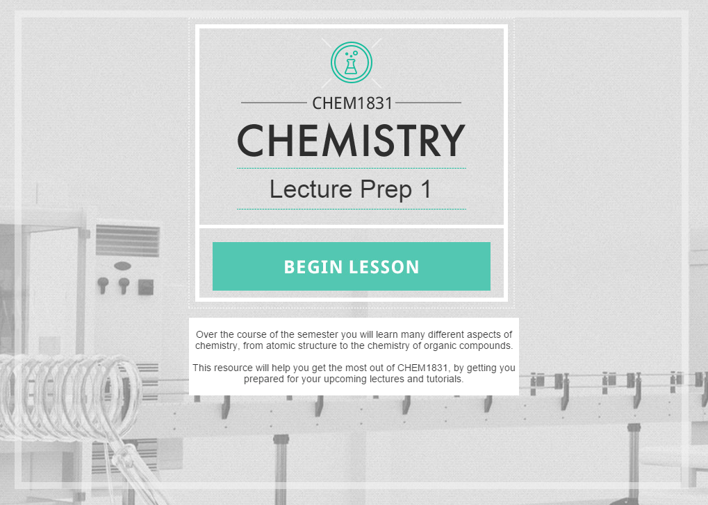 Intro screen to the chemistry lesson Intro screen to the chemistry lesson