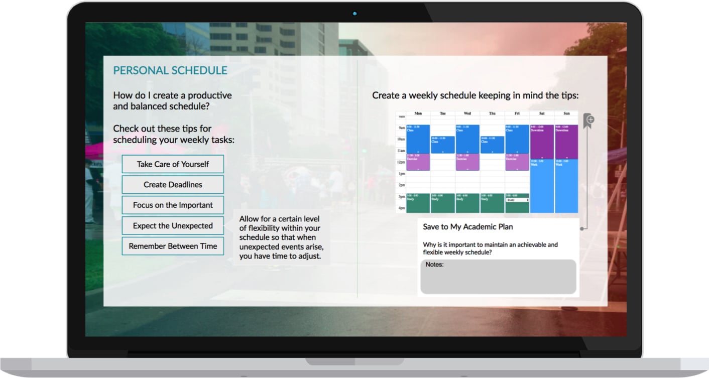 The personal academic planner from CSUEB's course