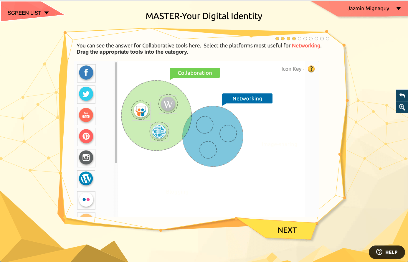 Example of a lesson activity as part of Digital Identity provided at La Trobe University