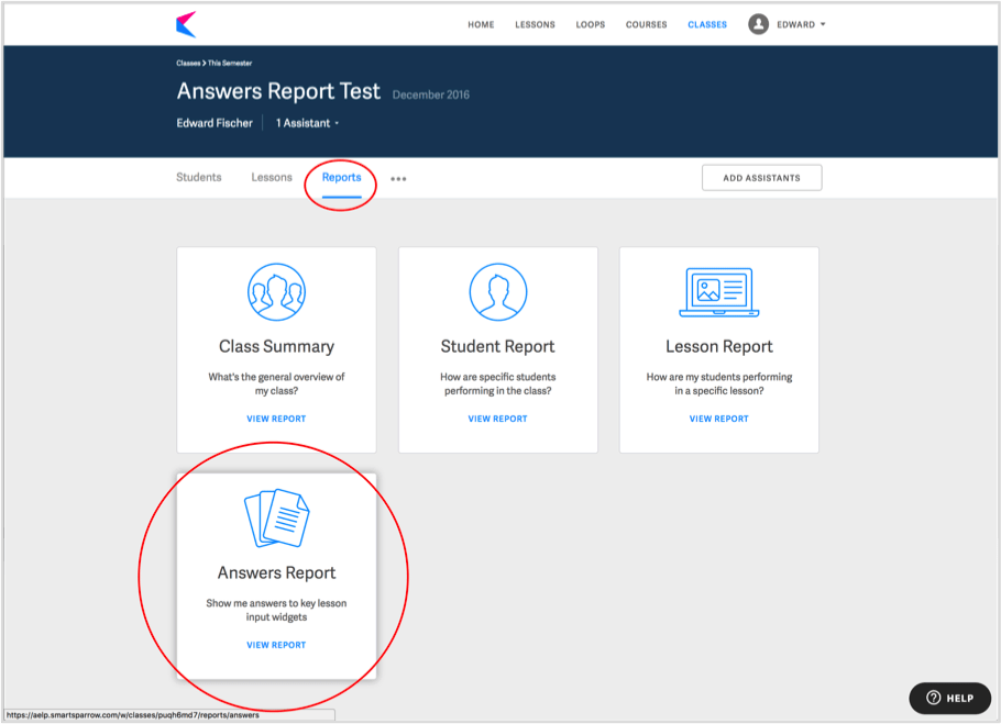 Answers Report from the Classes section